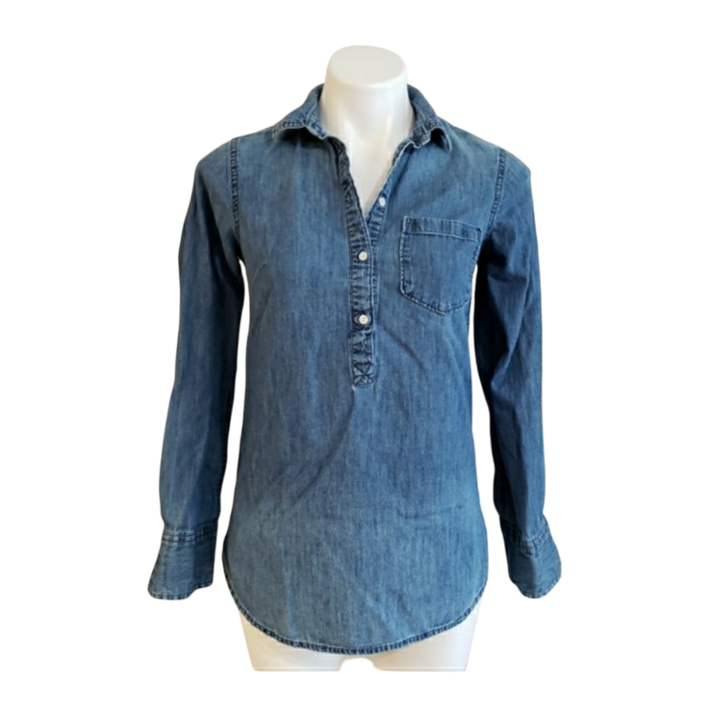Merona Ombre Denim Longsleeve Button-down Shirt Women's Size XS Chambray Blue - Picture 1 of 7